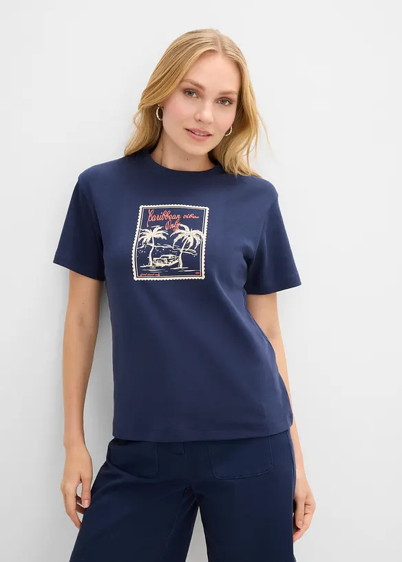 T-Shirt aus reiner Bio-Baumwolle in blau von vorne (im Anschnitt) - bonprix