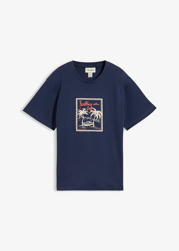 T-Shirt aus reiner Bio-Baumwolle in blau von vorne - bonprix