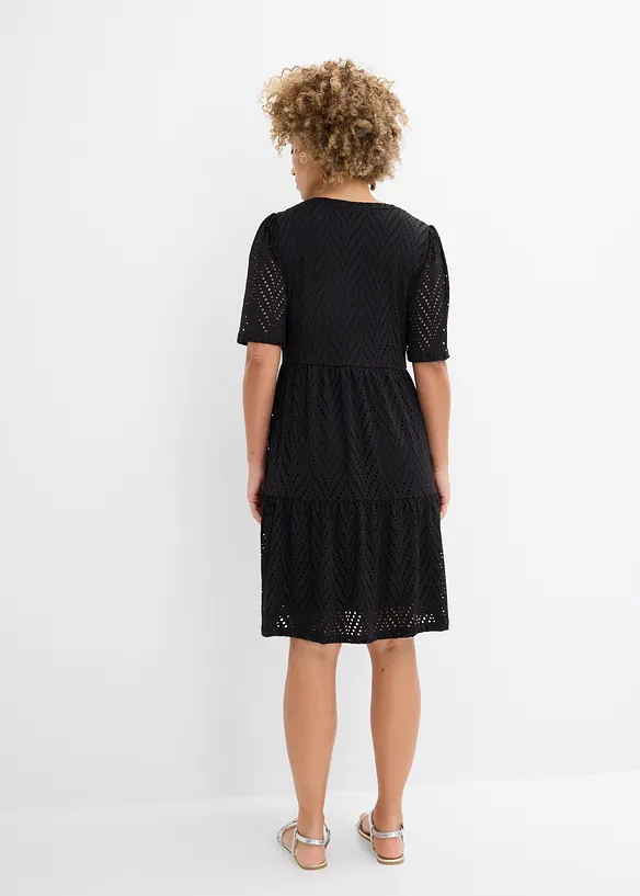 Shirtkleid mit Lochstickerei aus Borkenkrepp in schwarz von hinten (Totalaufnahme) - bonprix