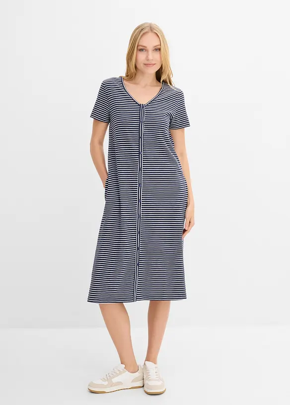 Shirtkleid aus reiner Bio-Baumwolle in blau von vorne (Totalaufnahme) - bonprix