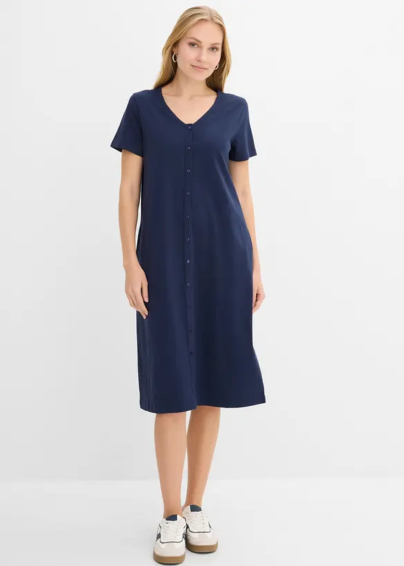 Shirtkleid aus reiner Bio-Baumwolle in blau von vorne (Totalaufnahme) - bonprix