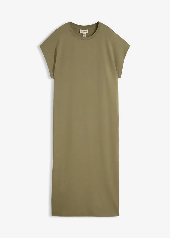Jerseykleid aus Bio-Baumwoll-Mix in grün von vorne - bonprix