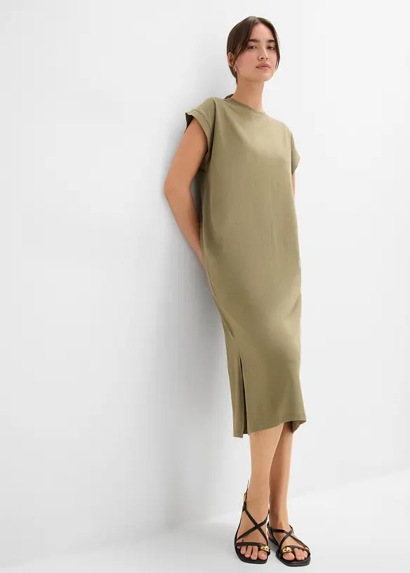 Jerseykleid aus Bio-Baumwoll-Mix in grün von vorne (Totalaufnahme) - bonprix