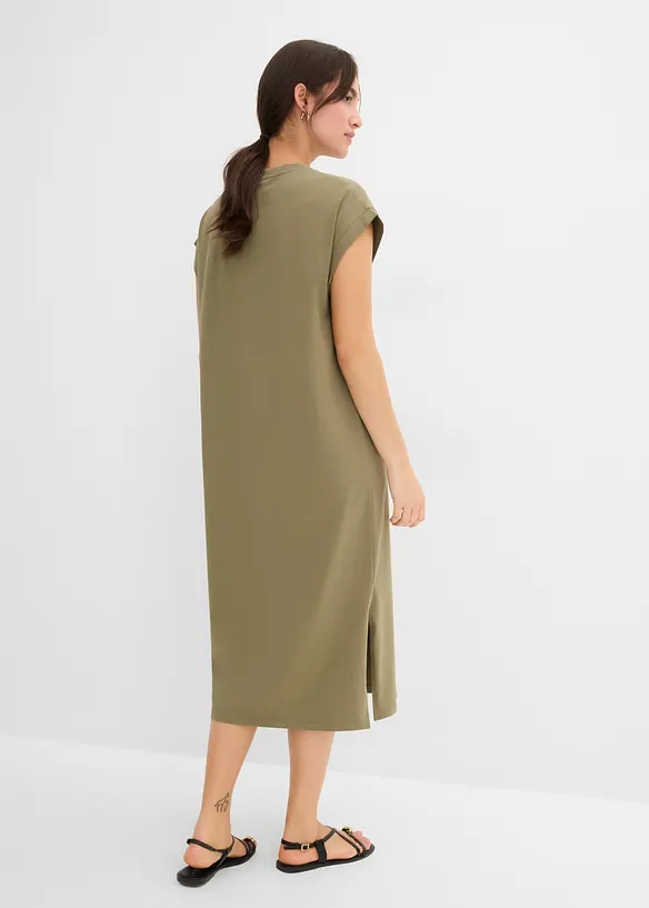 Jerseykleid aus Bio-Baumwoll-Mix in grün von hinten (Totalaufnahme) - bonprix