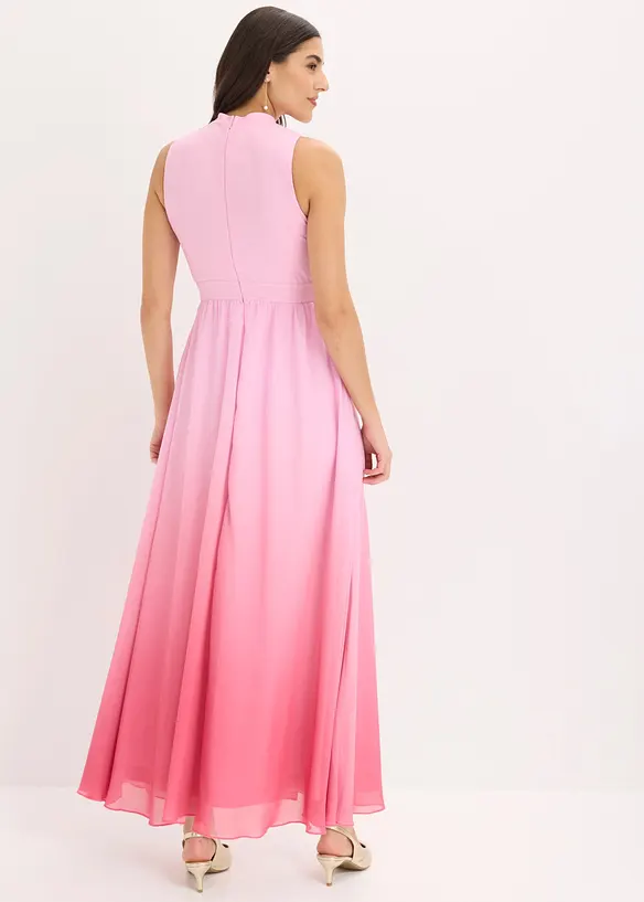 Chiffonkleid mit Kragen und Taillen-Einsatz in rosa von hinten (Totalaufnahme) - bonprix Chiffonkleid mit Kragen und Taillen-Einsatz in rosa von hinten (Totalaufnahme) - bonprix
