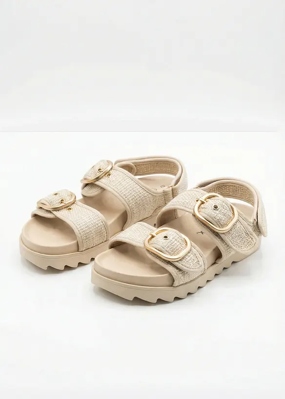 Plateau-Sandalen in Bouclé-Optik in beige - bonprix