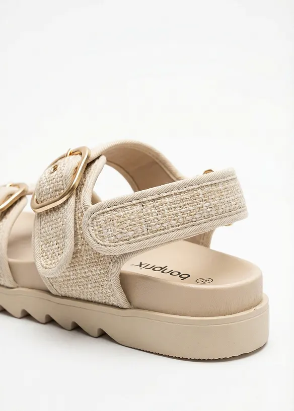 Plateau-Sandalen in Bouclé-Optik in beige - bonprix