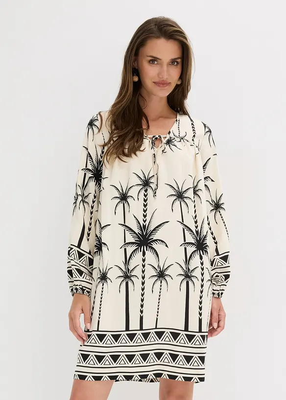 Tunika-Kleid aus fließendem Viskose-Mix in beige von vorne (Totalaufnahme) - bonprix