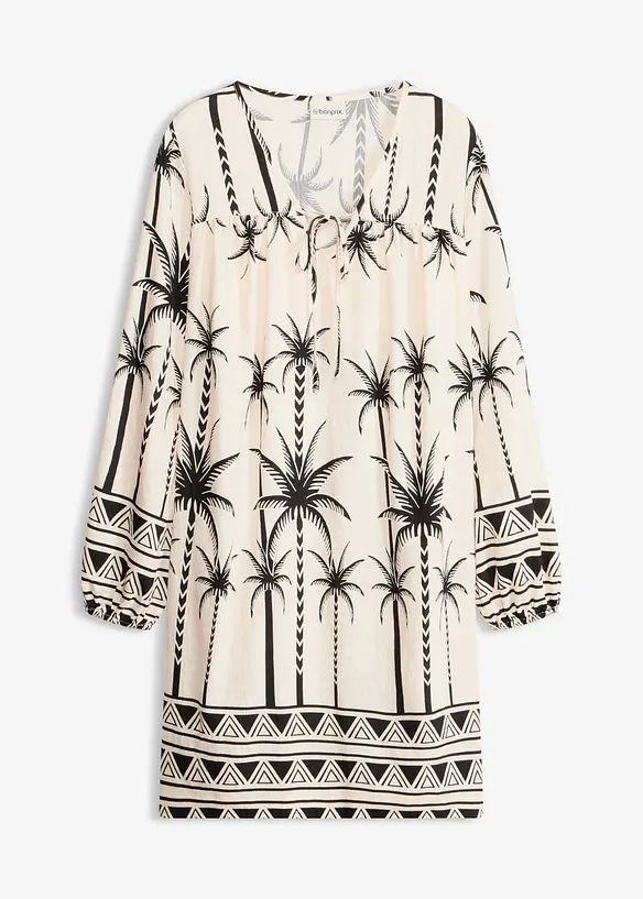Tunika-Kleid aus fließendem Viskose-Mix in beige von vorne - bonprix