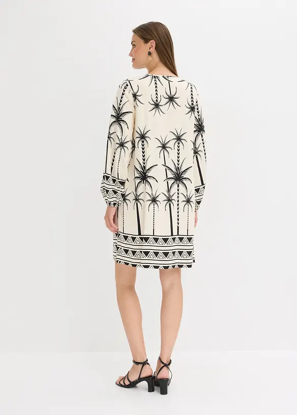 Tunika-Kleid aus fließendem Viskose-Mix in beige von hinten (Totalaufnahme) - bonprix