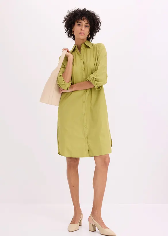 Hemdblusenkleid aus Baumwoll-Popeline in grün von vorne (Totalaufnahme) - bonprix Hemdblusenkleid aus Baumwoll-Popeline in grün von vorne (Totalaufnahme) - bonprix