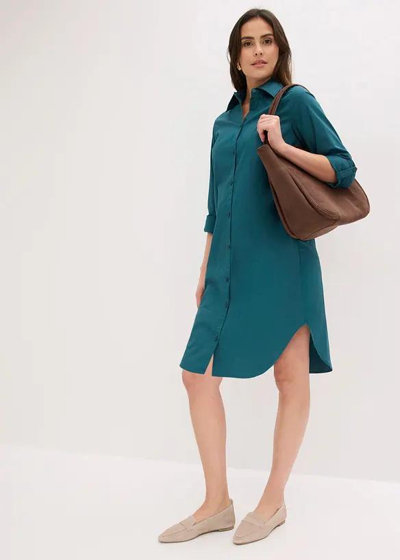 Hemdblusenkleid aus Baumwoll-Popeline in petrol von vorne (Totalaufnahme) - bonprix Hemdblusenkleid aus Baumwoll-Popeline in petrol von vorne (Totalaufnahme) - bonprix