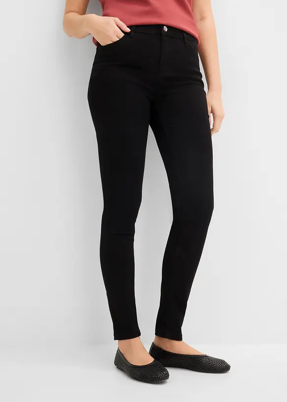 Super-Stretch-Jeans aus leichtem Material in schwarz von vorne - bonprix