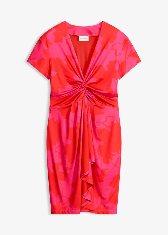 Jerseykleid mit Knoten-Detail in pink von vorne - bonprix