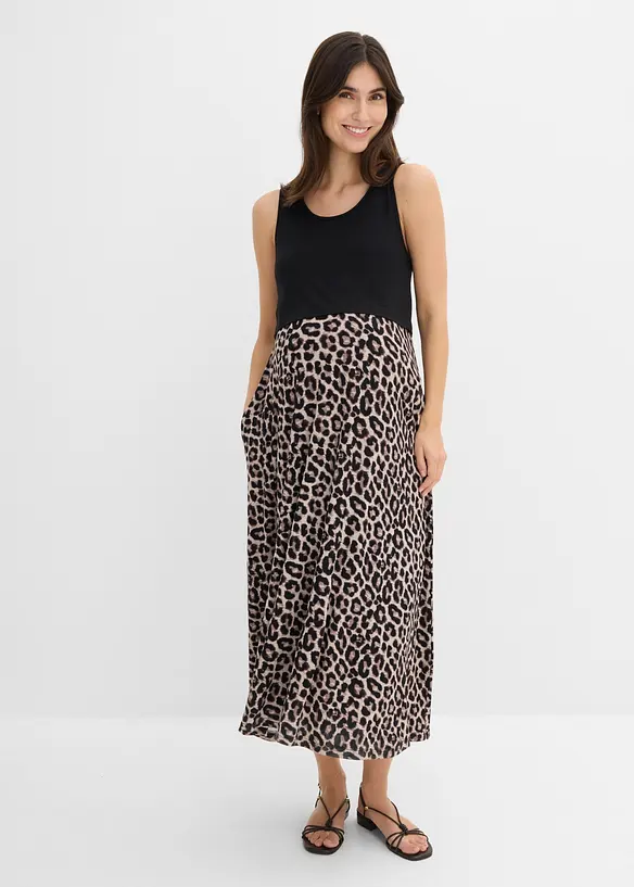 2-in-1 Maxi- Umstandskleid mit Stillfunktion und Taschen in schwarz von vorne (Totalaufnahme) - bonprix 2-in-1 Maxi- Umstandskleid mit Stillfunktion und Taschen in schwarz von vorne (Totalaufnahme) - bonprix