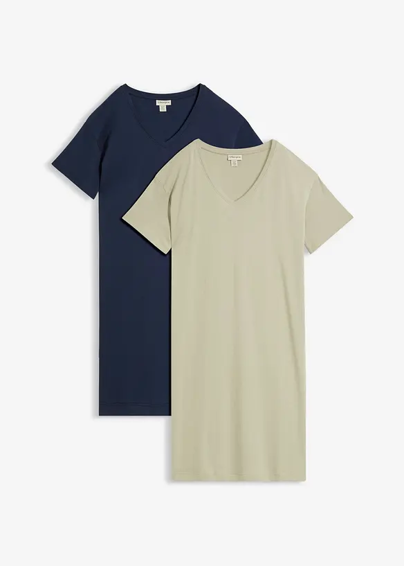 Oversize-Shirtkleid mit aus reiner Baumwolle (2er Pack) in blau von vorne - bonprix