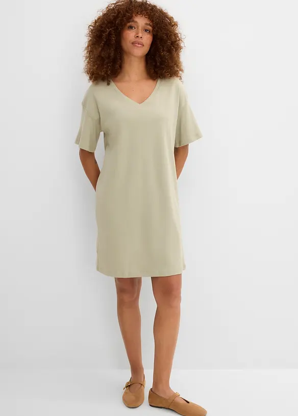 Oversize-Shirtkleid mit aus reiner Baumwolle (2er Pack) in blau von vorne (Totalaufnahme) - bonprix