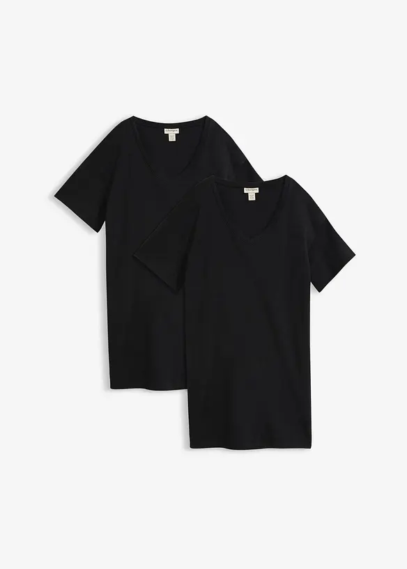 Oversize-Shirtkleid mit aus reiner Baumwolle (2er Pack) in schwarz von vorne - bonprix
