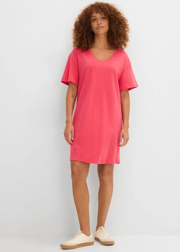 Oversize-Shirtkleid mit aus reiner Baumwolle (2er Pack) in pink von vorne (Totalaufnahme) - bonprix