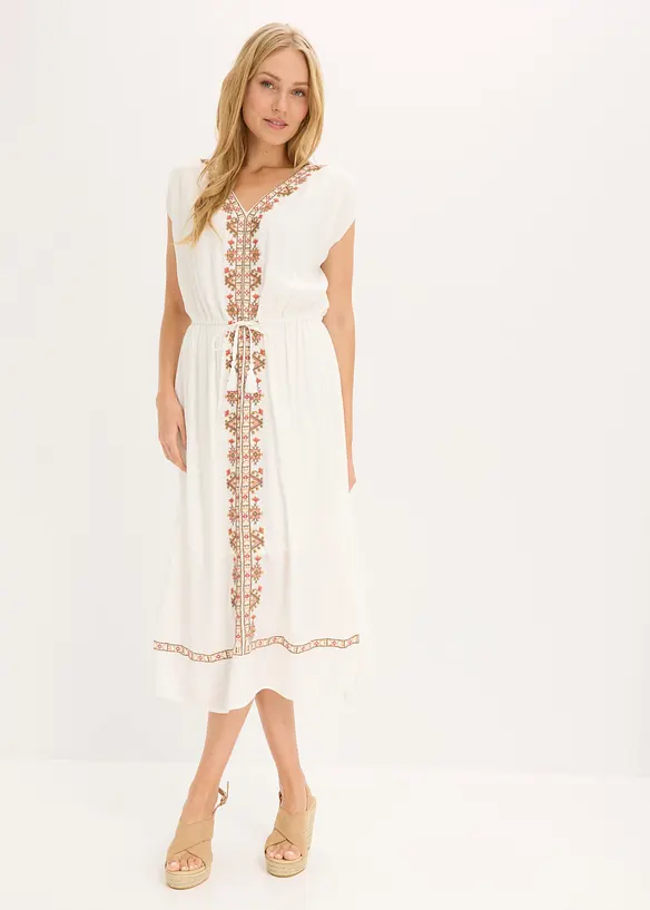 Midikleid aus fließender Viskose in weiß von vorne (Totalaufnahme) - bonprix