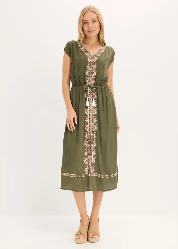 Midikleid aus fließender Viskose in grün von vorne (Totalaufnahme) - bonprix