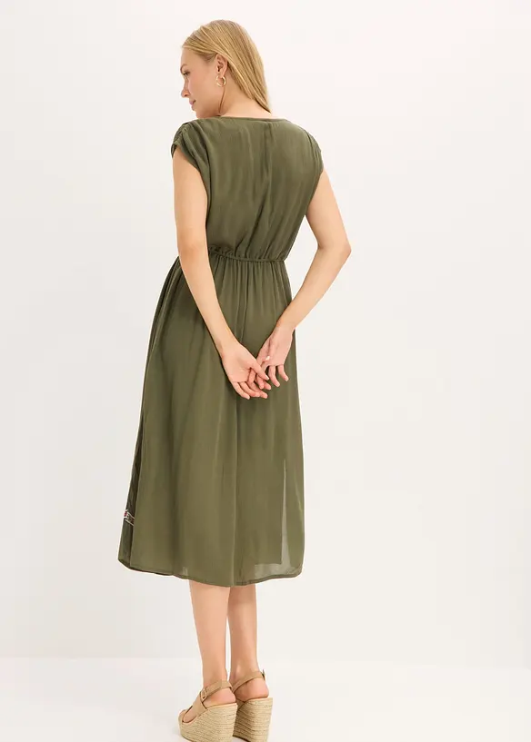 Midikleid aus fließender Viskose in grün von hinten (Totalaufnahme) - bonprix