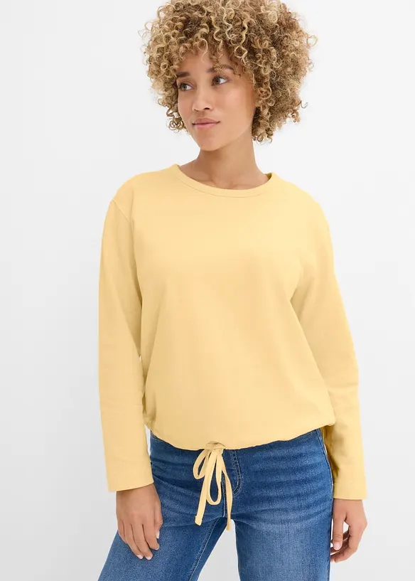 Sweatshirt mit Bio-Baumwolle in gelb von vorne (im Anschnitt) - bonprix