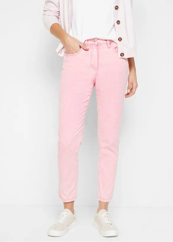 Verkürzte Twill-Hose im Used-Look aus Baumwoll-Mix in rosa von vorne - bonprix