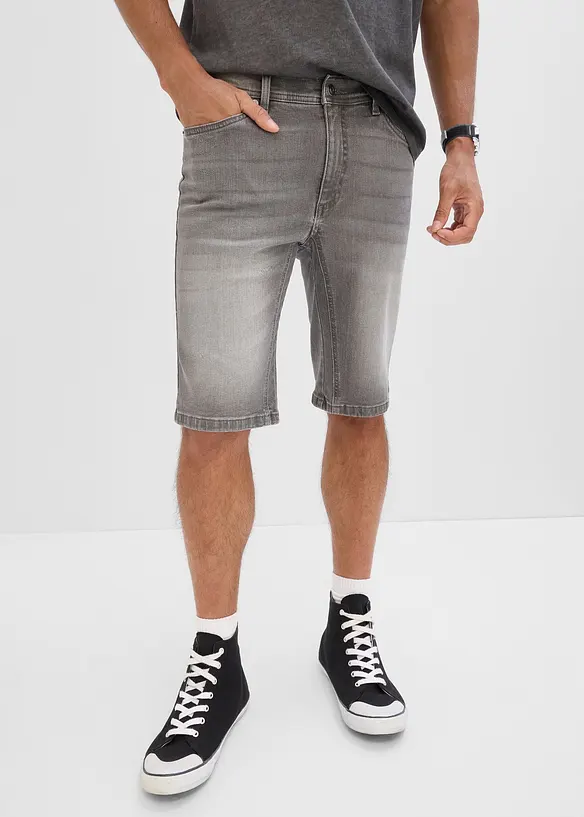 Stretch-Jeans-Bermuda mit verstärktem Schritt in Regular-Fit in grau von vorne - bonprix