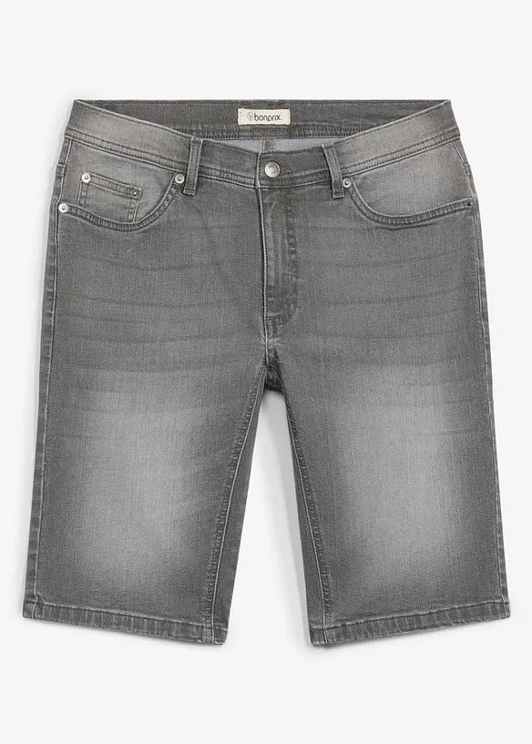 Stretch-Jeans-Bermuda mit verstärktem Schritt in Regular-Fit in grau von vorne - bonprix