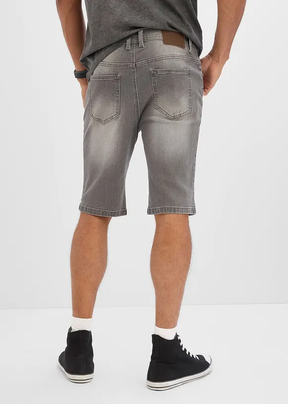 Stretch-Jeans-Bermuda mit verstärktem Schritt in Regular-Fit in grau von hinten - bonprix