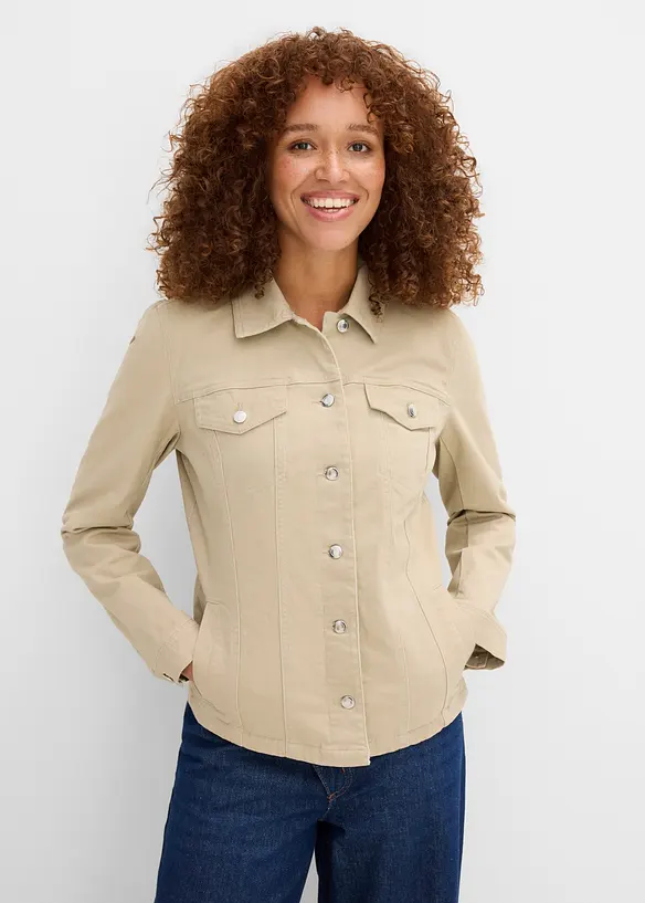 Twill-Jacke in beige von vorne (im Anschnitt) - bonprix
