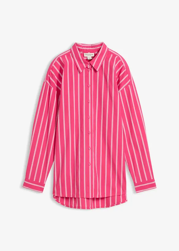 Oversize-Hemdbluse aus reiner Baumwolle in pink von vorne - bonprix