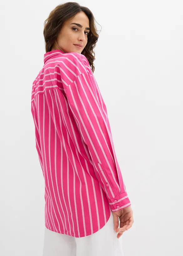 Oversize-Hemdbluse aus reiner Baumwolle in pink von hinten (im Anschnitt) - bonprix