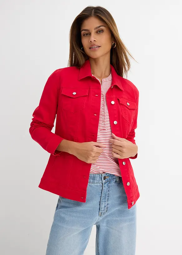 Jeansjacke in rot von vorne (im Anschnitt) - bonprix