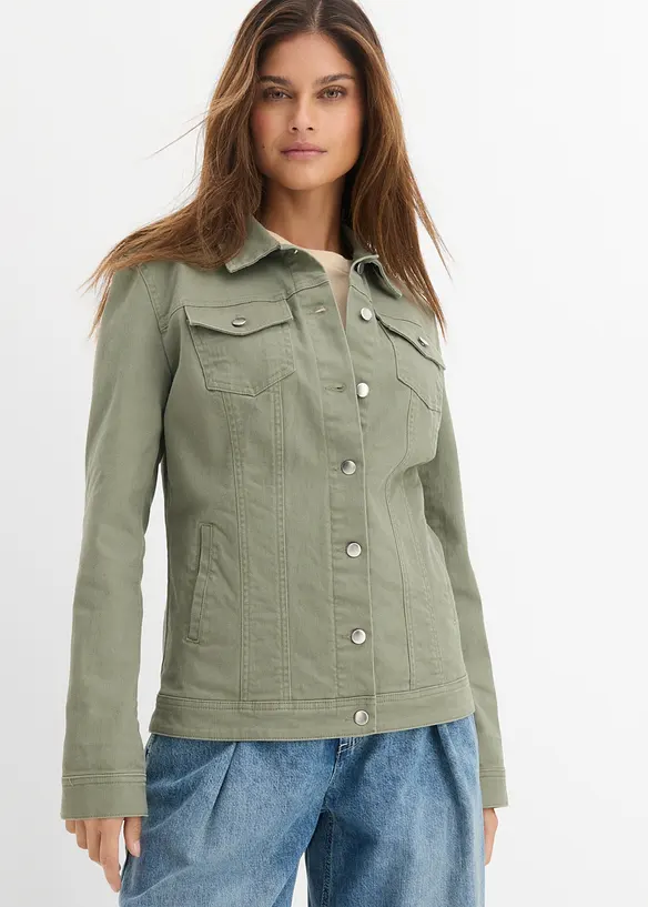 Jeansjacke in grün von vorne (im Anschnitt) - bonprix