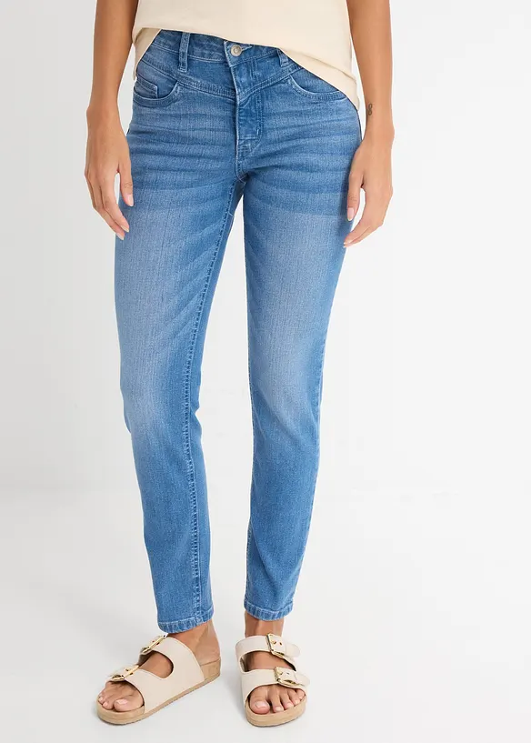 Skinny-Jeans High Waist, cropped in blau von vorne - bonprix