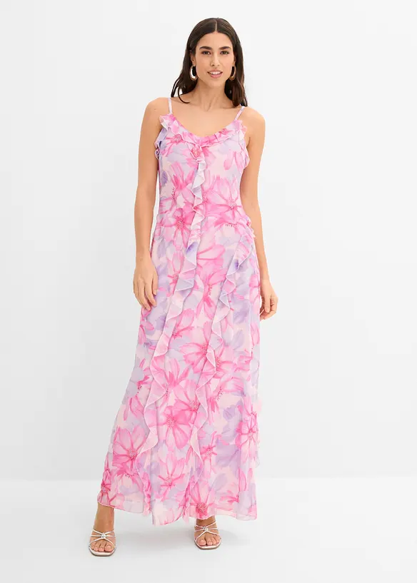 Trägerkleid aus softem Mesh in rosa von vorne (Totalaufnahme) - bonprix