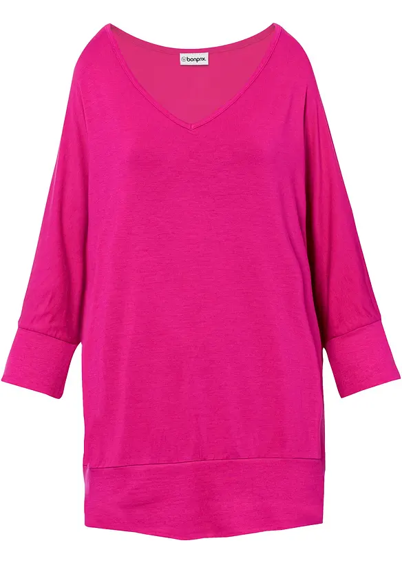 Oversized-Shirt aus fließender Viskose in pink von vorne - bonprix