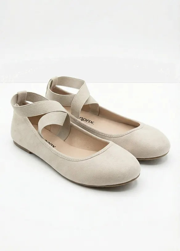 Ballerinas mit elastischen Riemen in beige - bonprix