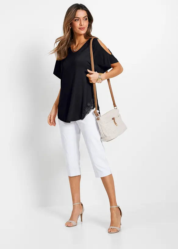 Stoffumhängetasche mit Detail in beige im Look von vorne (Totalaufnahme) - bonprix