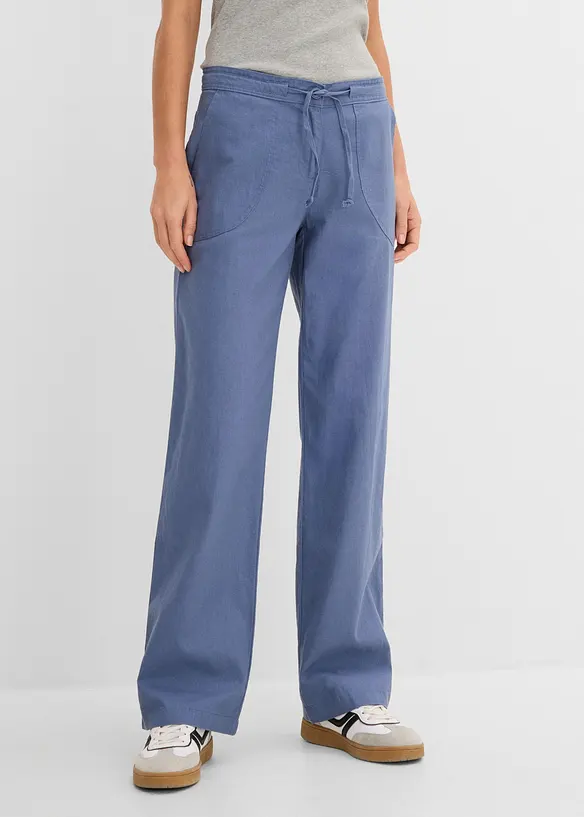Leinen-Hose mit weitem Bein in blau von vorne - bonprix Leinen-Hose mit weitem Bein in blau von vorne - bonprix