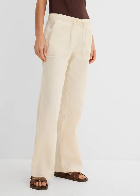Leinen-Hose mit weitem Bein in beige von vorne - bonprix Leinen-Hose mit weitem Bein in beige von vorne - bonprix