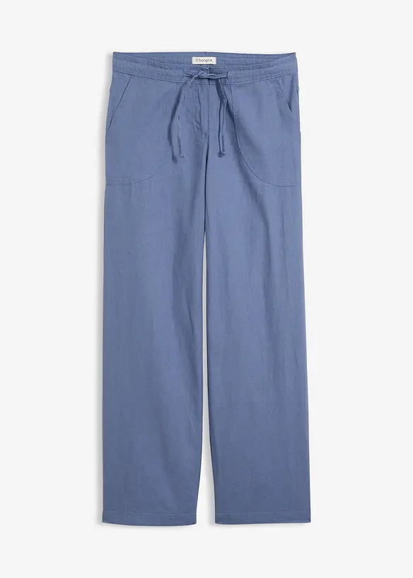 Leinen-Hose mit weitem Bein in blau von vorne - bonprix Leinen-Hose mit weitem Bein in blau von vorne - bonprix