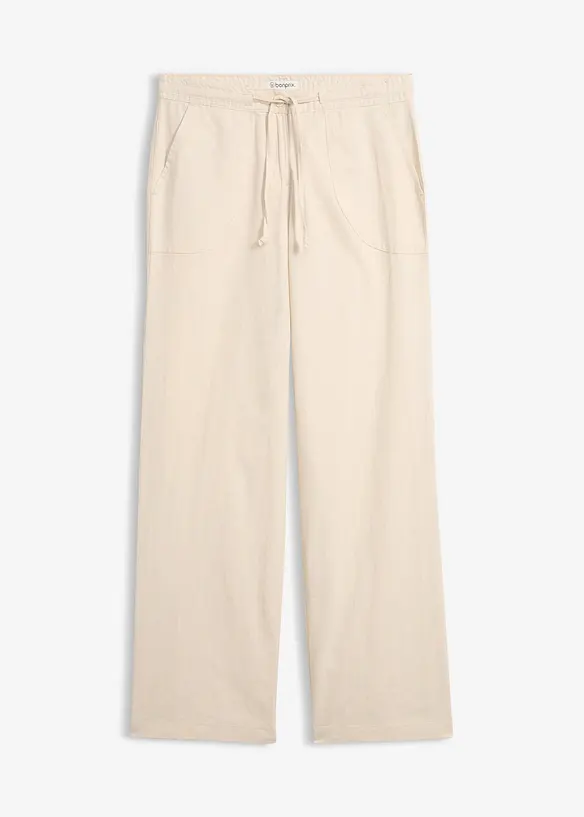 Leinen-Hose mit weitem Bein in beige von vorne - bonprix Leinen-Hose mit weitem Bein in beige von vorne - bonprix