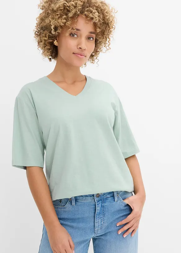 Flammgarn-Boxy-Shirt aus reiner Bio-Baumwolle (2er Pack) in schwarz von vorne (im Anschnitt) - bonprix Flammgarn-Boxy-Shirt aus reiner Bio-Baumwolle (2er Pack) in schwarz von vorne (im Anschnitt) - bonprix