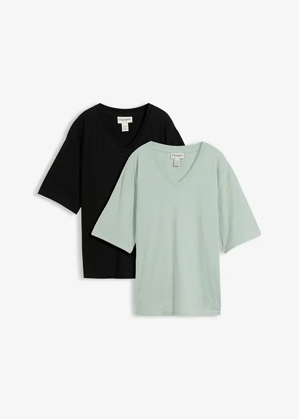 Flammgarn-Boxy-Shirt aus reiner Bio-Baumwolle (2er Pack) in schwarz von vorne - bonprix Flammgarn-Boxy-Shirt aus reiner Bio-Baumwolle (2er Pack) in schwarz von vorne - bonprix