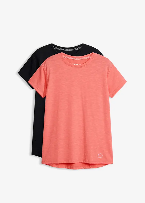 Sport-Shirt in Baumwolloptik (2er Pack), schnelltrocknend in pink von vorne - bonprix