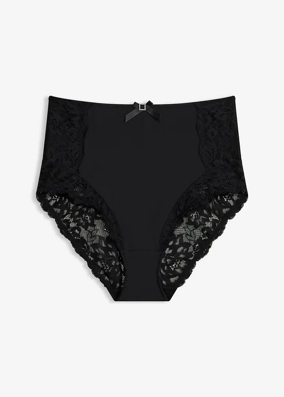 High Waist Slip mit zarter Spitze in schwarz von vorne - bonprix High Waist Slip mit zarter Spitze in schwarz von vorne - bonprix