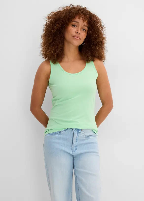 Tanktop mit Baumwolle (2er-Pack) in grün von vorne (im Anschnitt) - bonprix Tanktop mit Baumwolle (2er-Pack) in grün von vorne (im Anschnitt) - bonprix